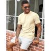 imageRuncati Mens Short Sleeve T Shirts Casual Crewneck Ribbed Knit Tee Tops Slim Fit Basic Stretch Summer ShirtBeige