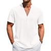 imageRuncati Mens Casual Henley Shirts Linen Short Sleeve V Neck Band Collar Shirt Beach Summer Hippie Lightweight TopsWhite