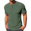 imageRuncati Mens Henley Shirts Short Sleeve Casual Ribbed Knitted Summer TShirt Slim Fit Workout Muscle TopsArmy Green