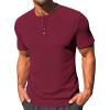 imageRuncati Mens Henley Shirts Short Sleeve Casual Ribbed Knitted Summer TShirt Slim Fit Workout Muscle TopsBurgundy