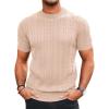 imageRuncati Mens Knit Short Sleeve T Shirts Casual Crewneck Slim Fit Shirt Cable Knitted Stretch Pullover TeesKhaki