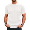 imageRuncati Mens Knit Short Sleeve T Shirts Casual Crewneck Slim Fit Shirt Cable Knitted Stretch Pullover TeesWhite