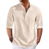 imageRuncati Mens Linen Henley Shirts Casual Lightweight 34 Sleeve TShirt Summer Beach Yoga Hippie TopsBeige