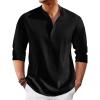 imageRuncati Mens Linen Henley Shirts Casual Lightweight 34 Sleeve TShirt Summer Beach Yoga Hippie TopsBlack
