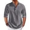 imageRuncati Mens Linen Henley Shirts Casual Lightweight 34 Sleeve TShirt Summer Beach Yoga Hippie TopsDark Grey