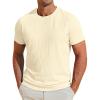 imageRuncati Mens Short Sleeve T Shirts Casual Crewneck Ribbed Knit Tee Tops Slim Fit Basic Stretch Summer ShirtBeige