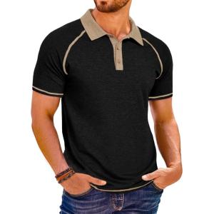 imageRuncati Mens Casual Polo Shirts Short Sleeve Lightweight Stretchy Golf Shirt Summer Beach Raglan TopsBlack