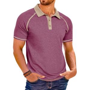 imageRuncati Mens Casual Polo Shirts Short Sleeve Lightweight Stretchy Golf Shirt Summer Beach Raglan TopsBurgundy