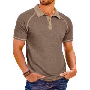 imageRuncati Mens Casual Polo Shirts Short Sleeve Lightweight Stretchy Golf Shirt Summer Beach Raglan TopsCoffee
