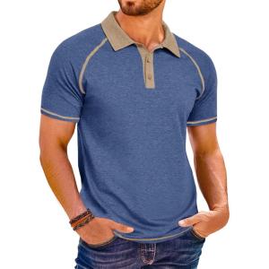 imageRuncati Mens Casual Polo Shirts Short Sleeve Lightweight Stretchy Golf Shirt Summer Beach Raglan TopsNavy
