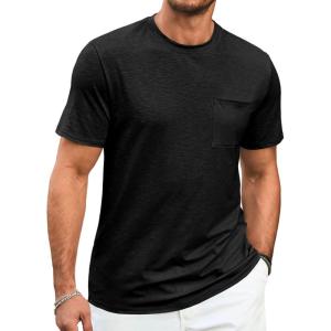 imageRuncati Mens Short Sleeve T Shirts Crew Neck Casual Summer Basic Shirt Lightweight Tee Tops with PocketBlack