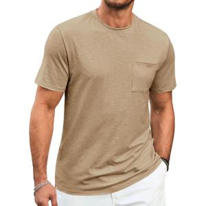 imageRuncati Mens Short Sleeve T Shirts Crew Neck Casual Summer Basic Shirt Lightweight Tee Tops with PocketKhaki