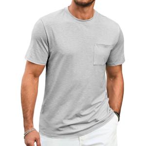 imageRuncati Mens Short Sleeve T Shirts Crew Neck Casual Summer Basic Shirt Lightweight Tee Tops with PocketLight Grey