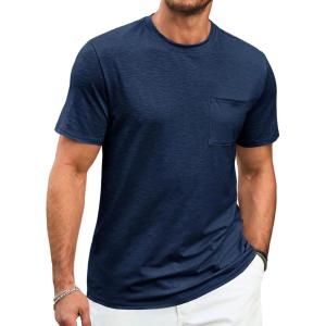 imageRuncati Mens Short Sleeve T Shirts Crew Neck Casual Summer Basic Shirt Lightweight Tee Tops with PocketNavy