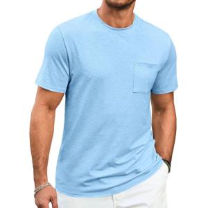 imageRuncati Mens Short Sleeve T Shirts Crew Neck Casual Summer Basic Shirt Lightweight Tee Tops with PocketSky Blue