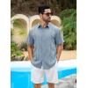 imageRuncati Mens Short Sleeve Guayabera Shirts Cuban Button Down Casual Shirt Summer Vacation Wedding Embroidered Linen TopsBlue