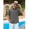 imageRuncati Mens Short Sleeve Guayabera Shirts Cuban Button Down Casual Shirt Summer Vacation Wedding Embroidered Linen TopsDark Gray