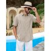 imageRuncati Mens Short Sleeve Guayabera Shirts Cuban Button Down Casual Shirt Summer Vacation Wedding Embroidered Linen TopsLight Khaki