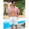 imageRuncati Mens Short Sleeve Guayabera Shirts Cuban Button Down Casual Shirt Summer Vacation Wedding Embroidered Linen TopsPink