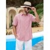 imageRuncati Mens Short Sleeve Guayabera Shirts Cuban Button Down Casual Shirt Summer Vacation Wedding Embroidered Linen TopsPink