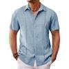 imageRuncati Mens Short Sleeve Guayabera Shirts Cuban Button Down Casual Shirt Summer Vacation Wedding Embroidered Linen TopsBlue