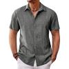 imageRuncati Mens Short Sleeve Guayabera Shirts Cuban Button Down Casual Shirt Summer Vacation Wedding Embroidered Linen TopsDark Gray