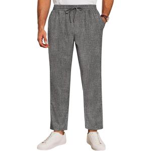 imageRuncati Mens Casual Pants Drawstring Elastic Waist Lightweight Cropped Linen Pants Summer Yoga Beach TrousersDark Grey