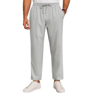 imageRuncati Mens Casual Pants Drawstring Elastic Waist Lightweight Cropped Linen Pants Summer Yoga Beach TrousersGrey