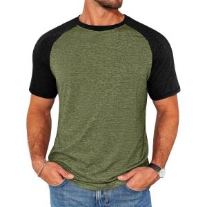 imageRuncati Mens Casual Slim Fit T Shirts Raglan Short Sleeve Crewneck Baseball Tees Color Block Workout Fashion ShirtArmy Green
