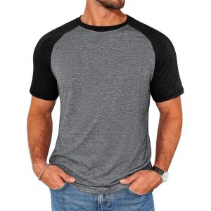 imageRuncati Mens Casual Slim Fit T Shirts Raglan Short Sleeve Crewneck Baseball Tees Color Block Workout Fashion ShirtBlack
