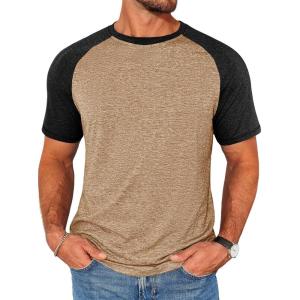 imageRuncati Mens Casual Slim Fit T Shirts Raglan Short Sleeve Crewneck Baseball Tees Color Block Workout Fashion ShirtBrown