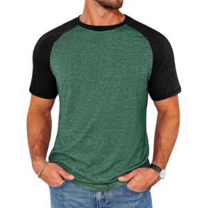 imageRuncati Mens Casual Slim Fit T Shirts Raglan Short Sleeve Crewneck Baseball Tees Color Block Workout Fashion ShirtDark Green