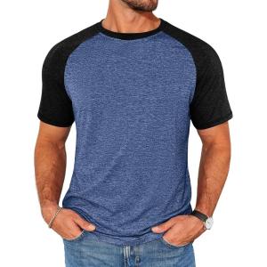imageRuncati Mens Casual Slim Fit T Shirts Raglan Short Sleeve Crewneck Baseball Tees Color Block Workout Fashion ShirtNavy Blue