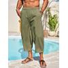imageRuncati Mens Cotton Harem Capri Pants Yoga Beach Baggy 34 Shorts Pants Casual Elastic Waist Hippie Boho PantsArmy Green