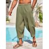imageRuncati Mens Cotton Harem Capri Pants Yoga Beach Baggy 34 Shorts Pants Casual Elastic Waist Hippie Boho PantsArmy Green
