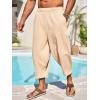 imageRuncati Mens Cotton Harem Capri Pants Yoga Beach Baggy 34 Shorts Pants Casual Elastic Waist Hippie Boho PantsBeige