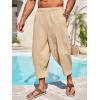 imageRuncati Mens Cotton Harem Capri Pants Yoga Beach Baggy 34 Shorts Pants Casual Elastic Waist Hippie Boho PantsKhaki
