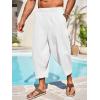 imageRuncati Mens Cotton Harem Capri Pants Yoga Beach Baggy 34 Shorts Pants Casual Elastic Waist Hippie Boho PantsWhite