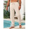 imageRuncati Mens Kaftan Thobe Pants Cotton Casual Elastic Waist Drawstring Muslim Trousers Summer Yoga Kurta Pants with PocketsBeige