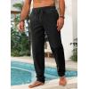 imageRuncati Mens Kaftan Thobe Pants Cotton Casual Elastic Waist Drawstring Muslim Trousers Summer Yoga Kurta Pants with PocketsBlack