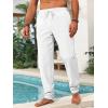 imageRuncati Mens Kaftan Thobe Pants Cotton Casual Elastic Waist Drawstring Muslim Trousers Summer Yoga Kurta Pants with PocketsWhite