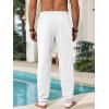 imageRuncati Mens Kaftan Thobe Pants Cotton Casual Elastic Waist Drawstring Muslim Trousers Summer Yoga Kurta Pants with PocketsWhite