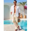 imageRuncati Mens Linen Cotton Casual Pants Elastic Waist Drawstring Lightweight Pants Loose Fit Summer Beach Yoga TrousersBeige