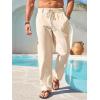 imageRuncati Mens Linen Cotton Casual Pants Elastic Waist Drawstring Lightweight Pants Loose Fit Summer Beach Yoga TrousersBeige