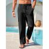 imageRuncati Mens Linen Cotton Casual Pants Elastic Waist Drawstring Lightweight Pants Loose Fit Summer Beach Yoga TrousersBlack