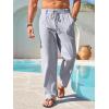 imageRuncati Mens Linen Cotton Casual Pants Elastic Waist Drawstring Lightweight Pants Loose Fit Summer Beach Yoga TrousersGrey