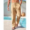 imageRuncati Mens Linen Cotton Casual Pants Elastic Waist Drawstring Lightweight Pants Loose Fit Summer Beach Yoga TrousersKhaki