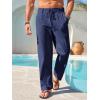 imageRuncati Mens Linen Cotton Casual Pants Elastic Waist Drawstring Lightweight Pants Loose Fit Summer Beach Yoga TrousersNavy