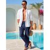 imageRuncati Mens Linen Cotton Casual Pants Elastic Waist Drawstring Lightweight Pants Loose Fit Summer Beach Yoga TrousersNavy