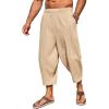 imageRuncati Mens Cotton Harem Capri Pants Yoga Beach Baggy 34 Shorts Pants Casual Elastic Waist Hippie Boho PantsKhaki